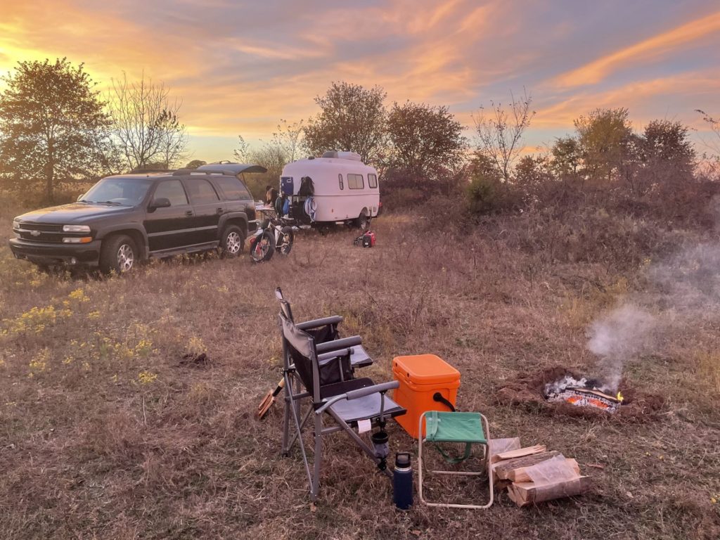 Our first boon docking experience at a hip camp in Elmore, OK.
