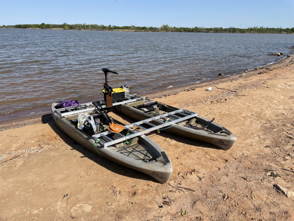 12ft kayakamaran first launch at Lake Hefner, OK. Rear drive configuration.