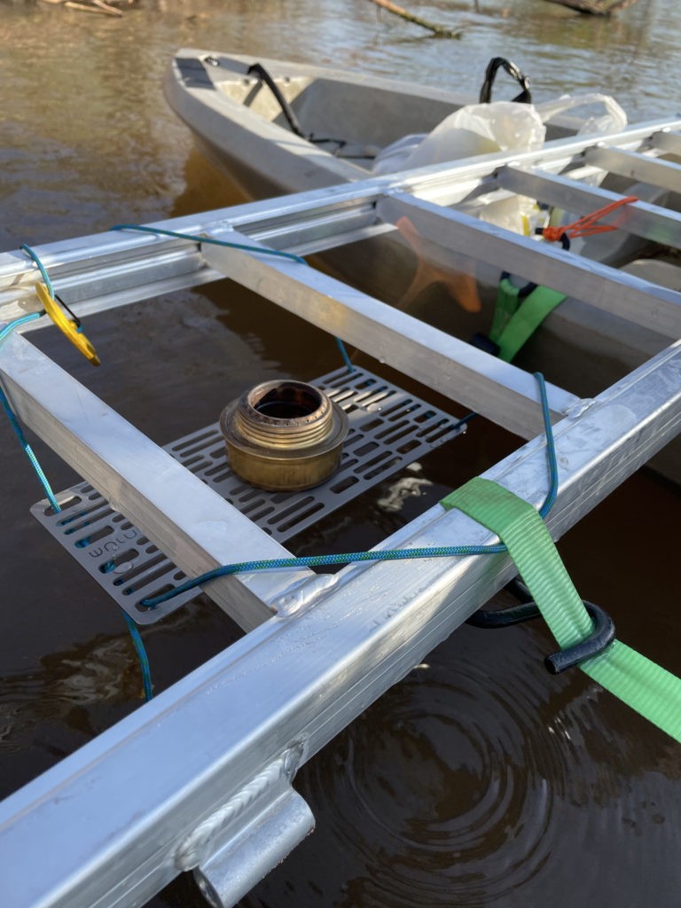 Experimental over-the-water floating alcohol stove.