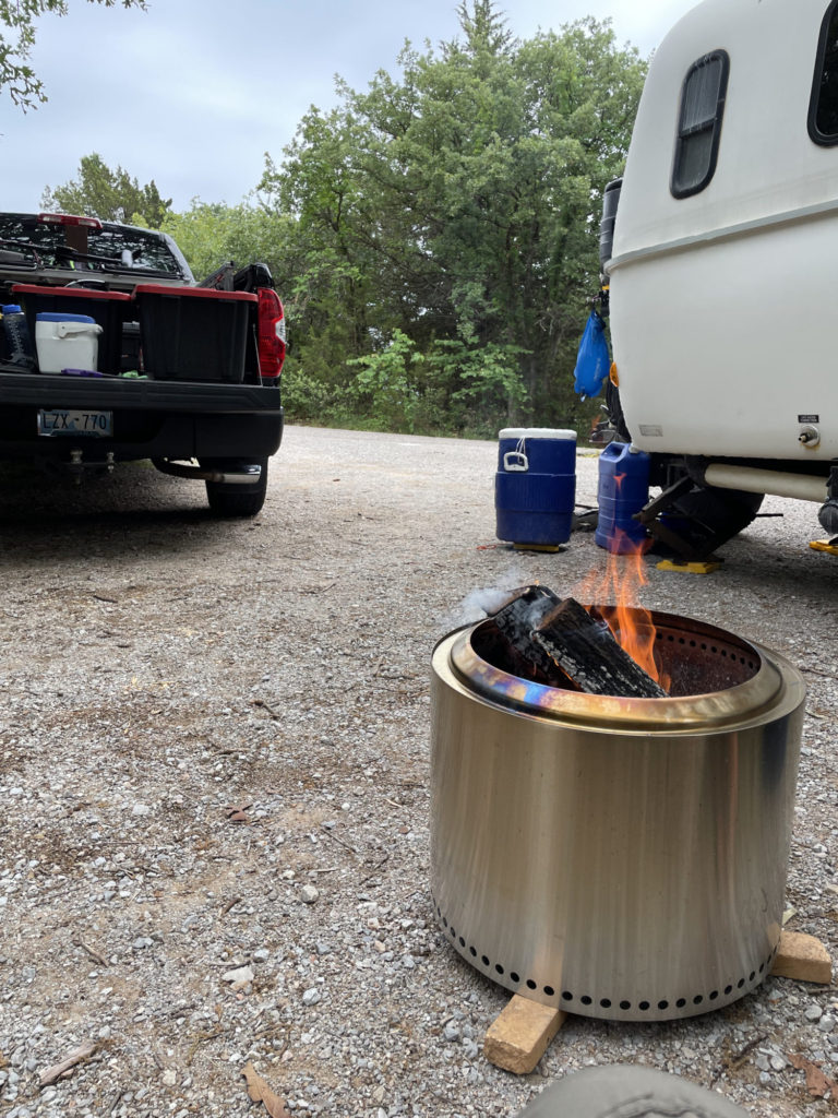 Trying out the solo stove at the primitive camp sites at Central State Park.