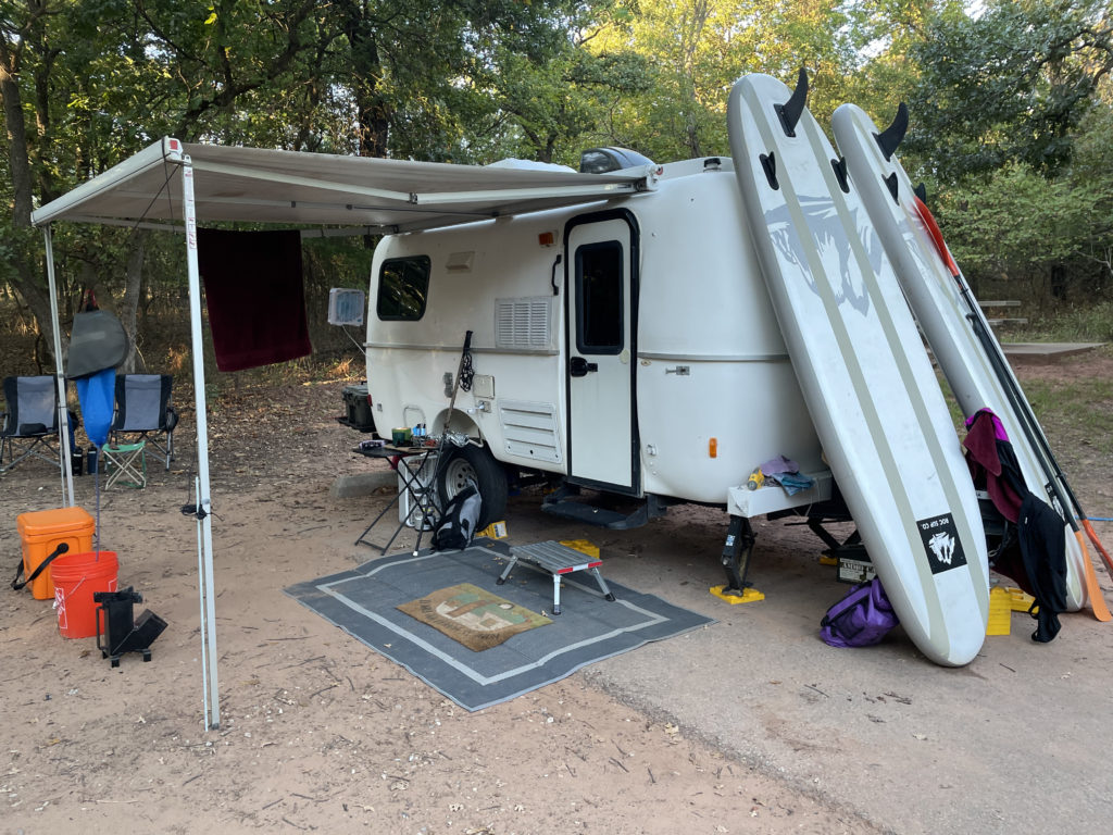 Casita awning in standing mode.